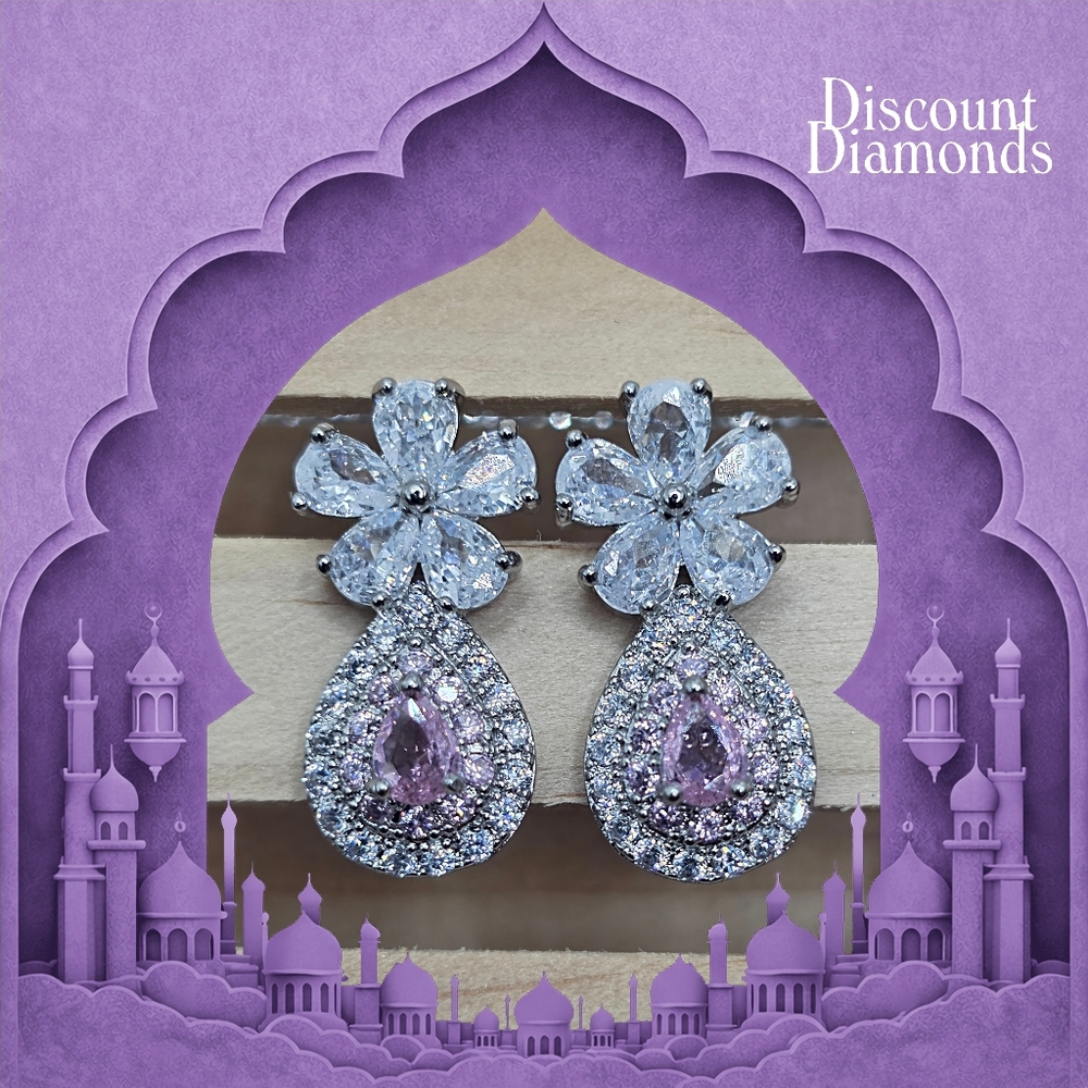 Pink Pear Cut Sapphire & White Baguette Diamond Earrings TCW. 1.53 925 Silver